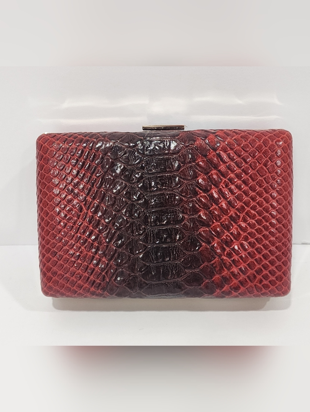 Banana Republic Hard Sided Clutch Red Snakeskin Embossed Leather New